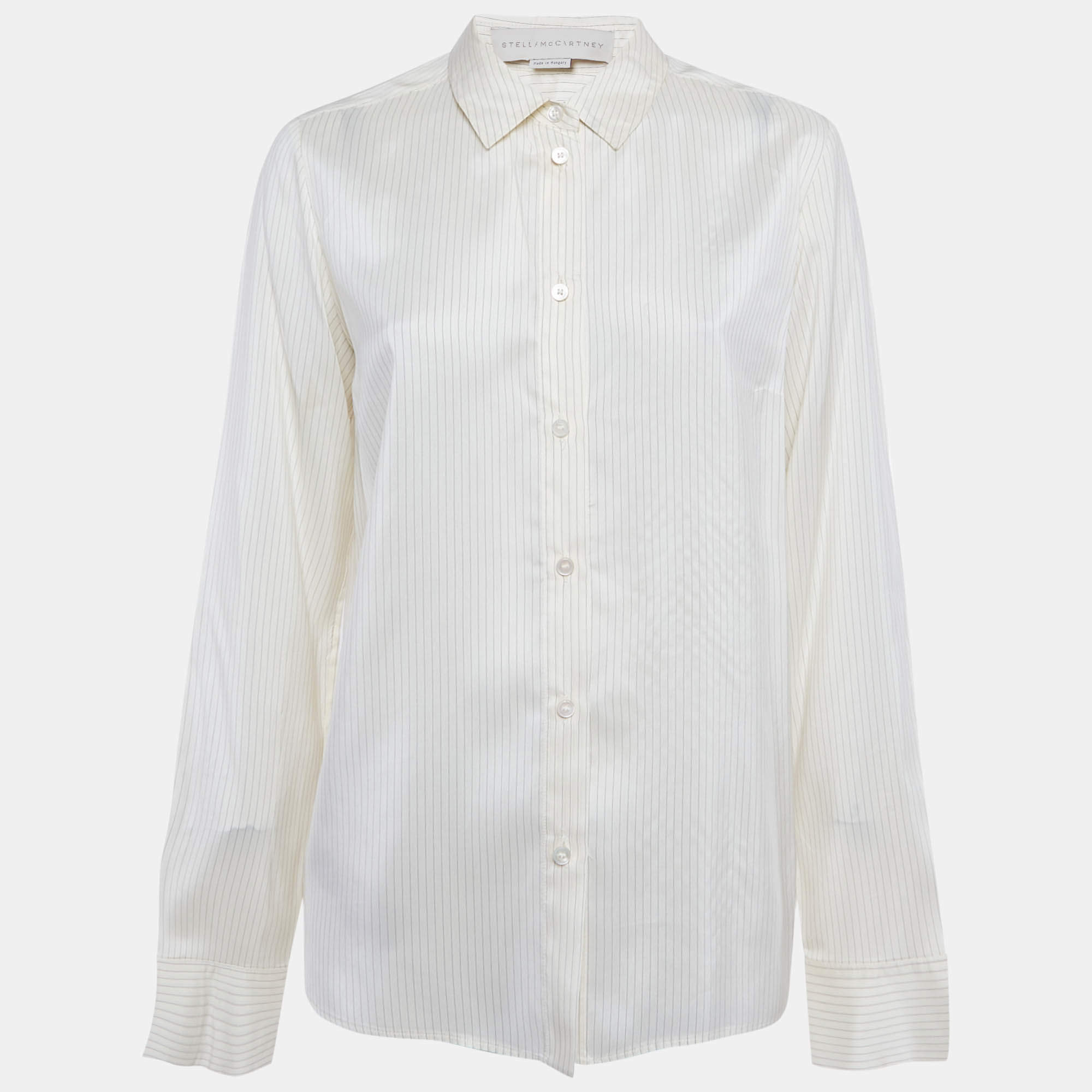 مملوكة مسبقًا Stella McCartney Cream Striped Silk Shirt M