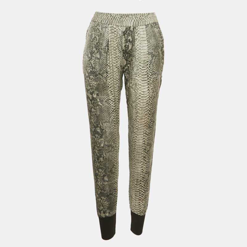 Pre Owned Stella McCartney Grey Snakeskin Print Silk Rib Hem Joggers S