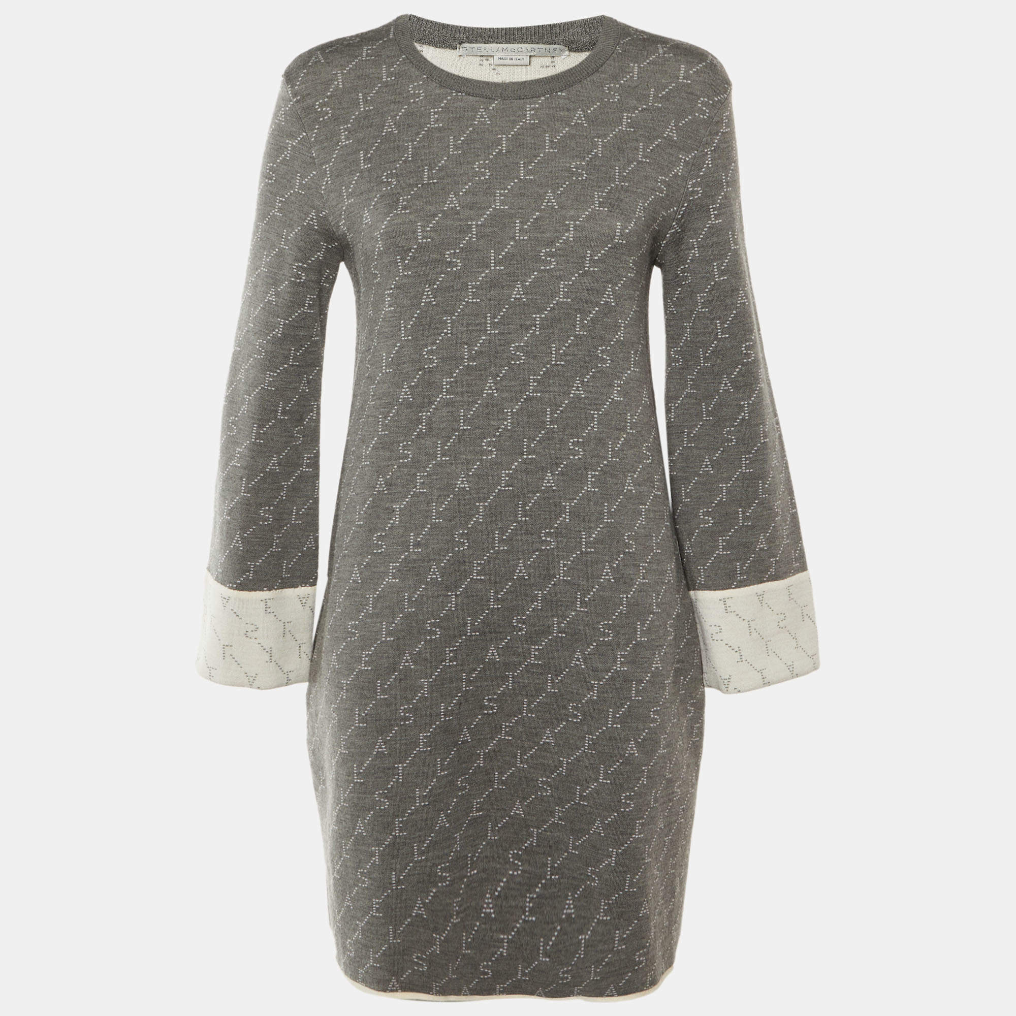 مملوكة مسبقًا Stella McCartney Grey /Cream Logo Wool Knit Mini Dress M
