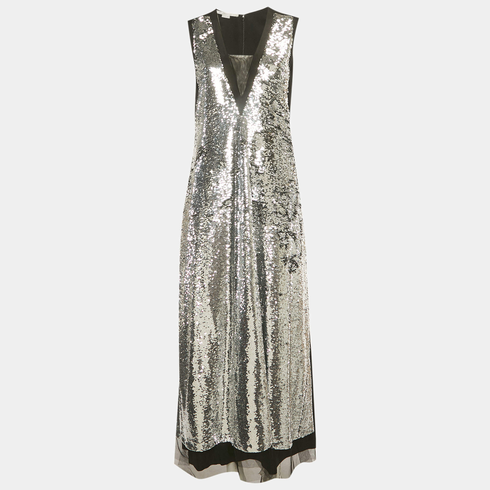 مملوكة مسبقًا Stella McCartney Black Silk Crepe Sequin Maxi Dress M