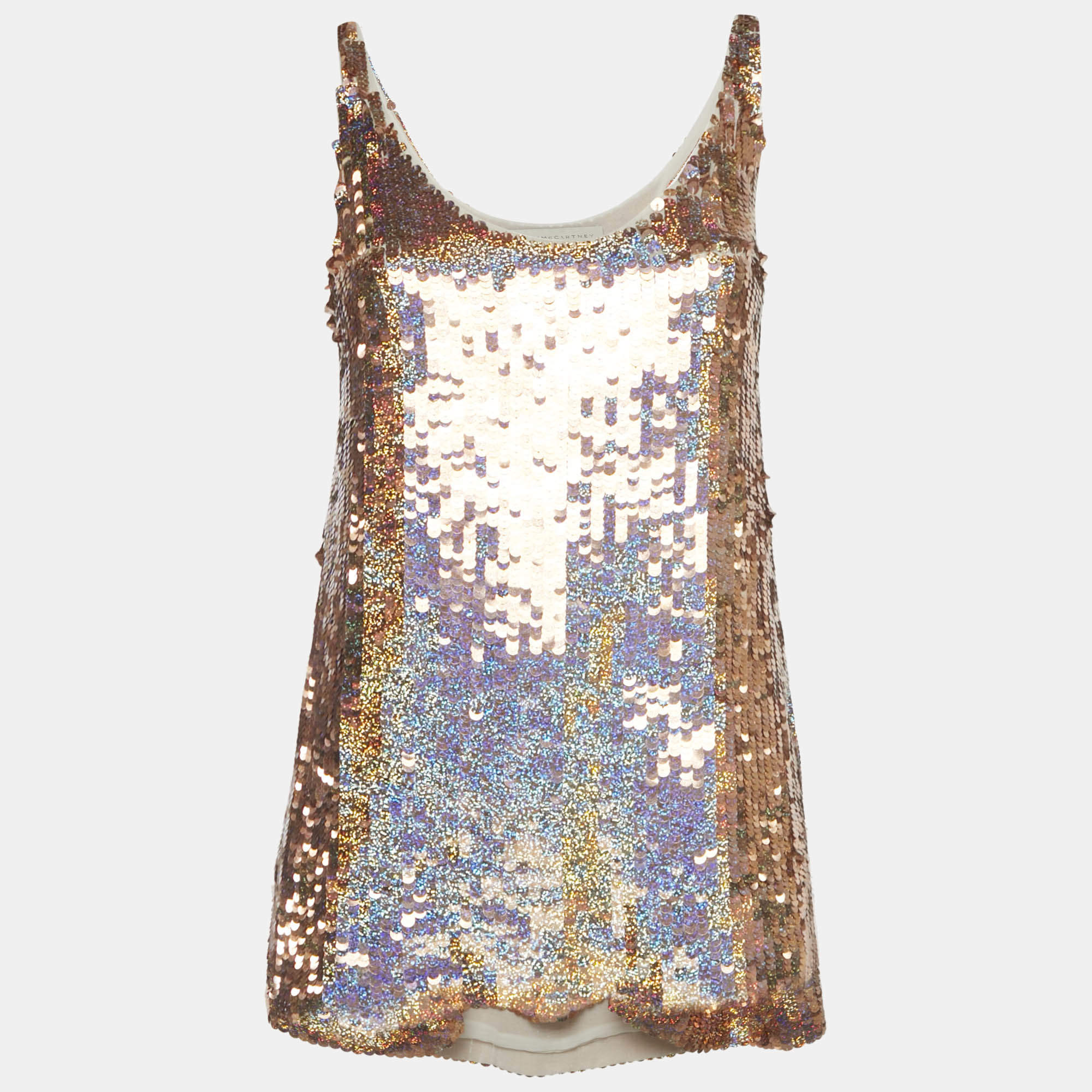 Pre Owned فستان ستيلا مكارتني شيفون حرير بيج مطرز قصير مقاس صغير (سمول)