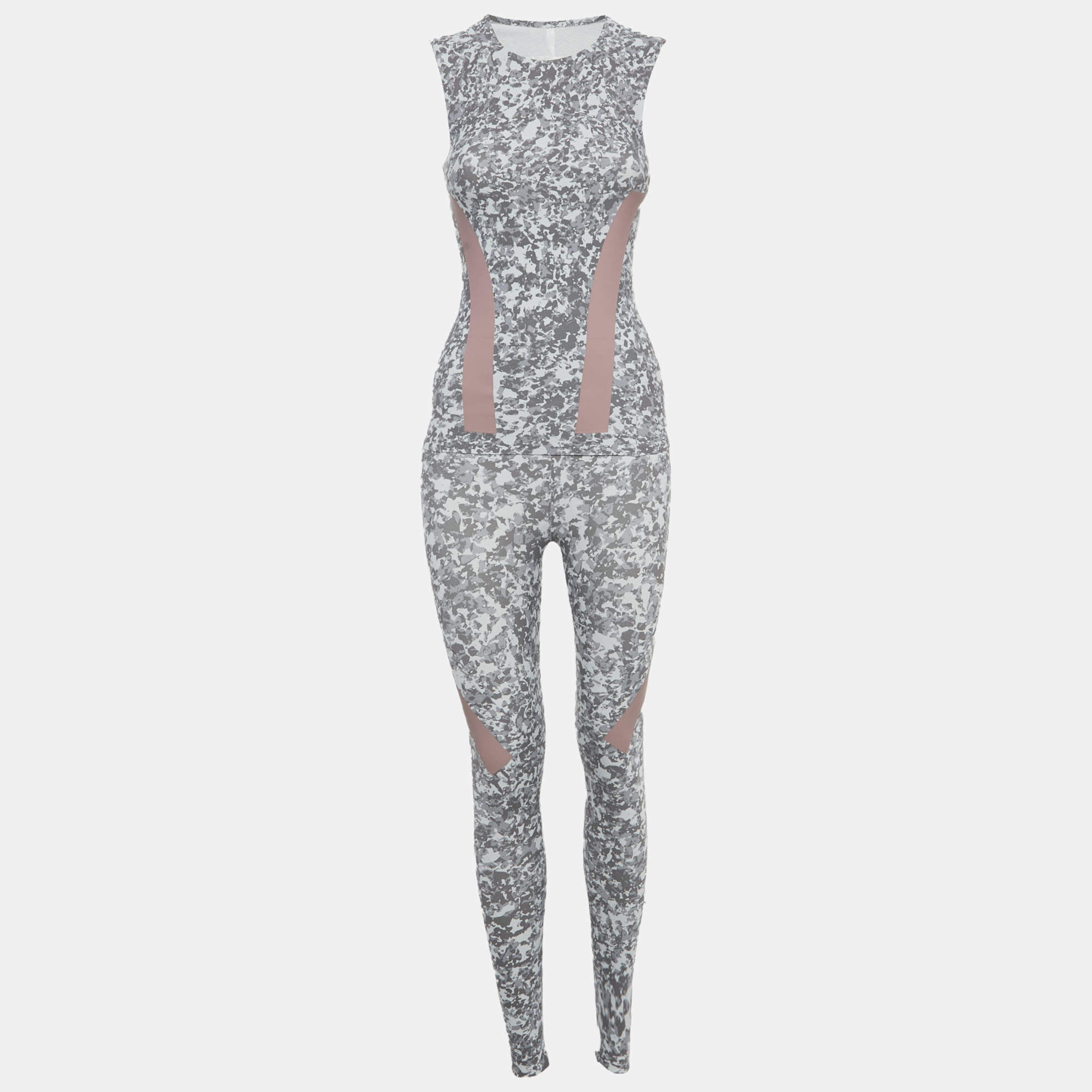 Pre Owned Stella McCartney x Adidas Grey Printed Jersey Tank Top & Leggings XS (Active Wear)