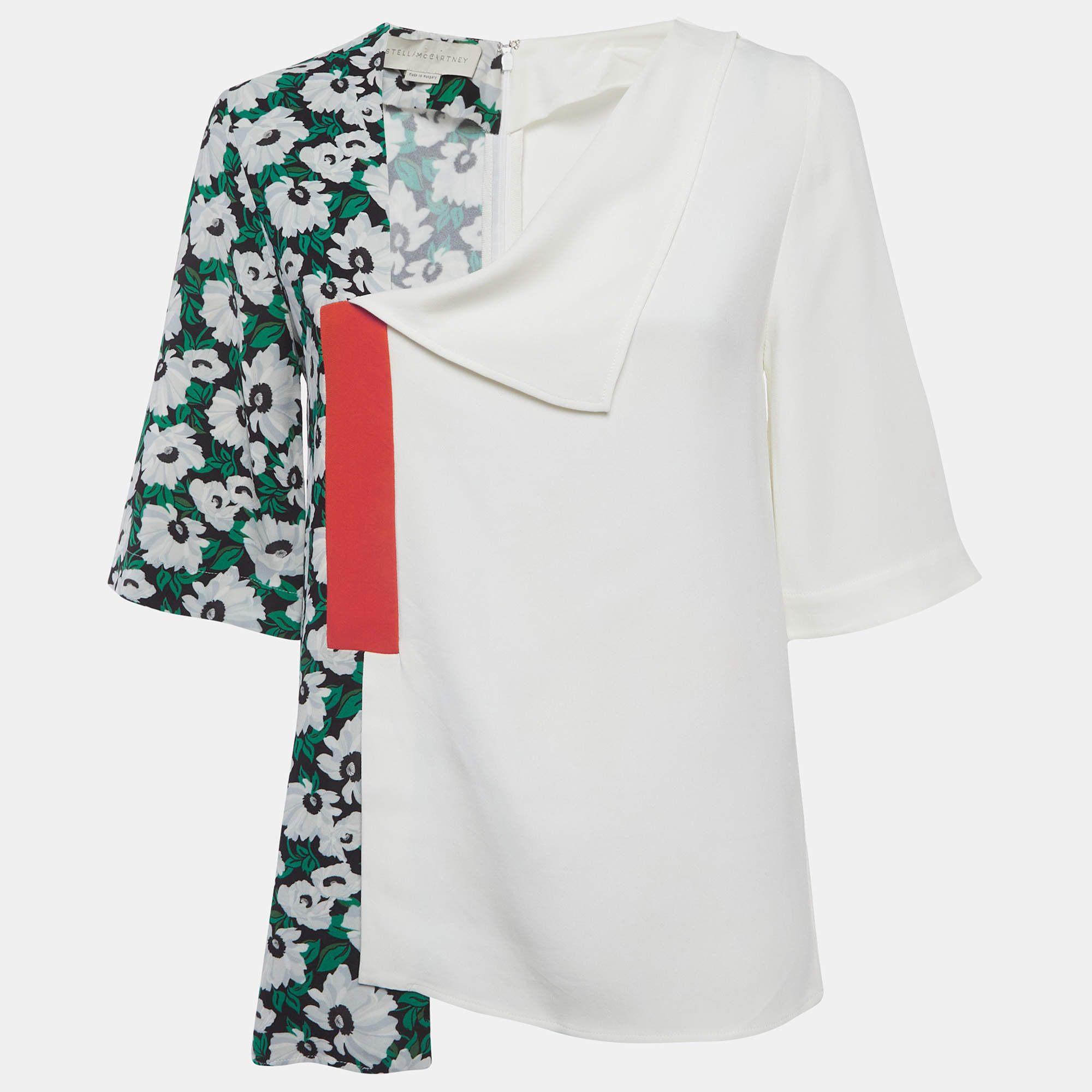 مملوكة مسبقًا Stella McCartney White/Green Floral Print Crepe Top XS