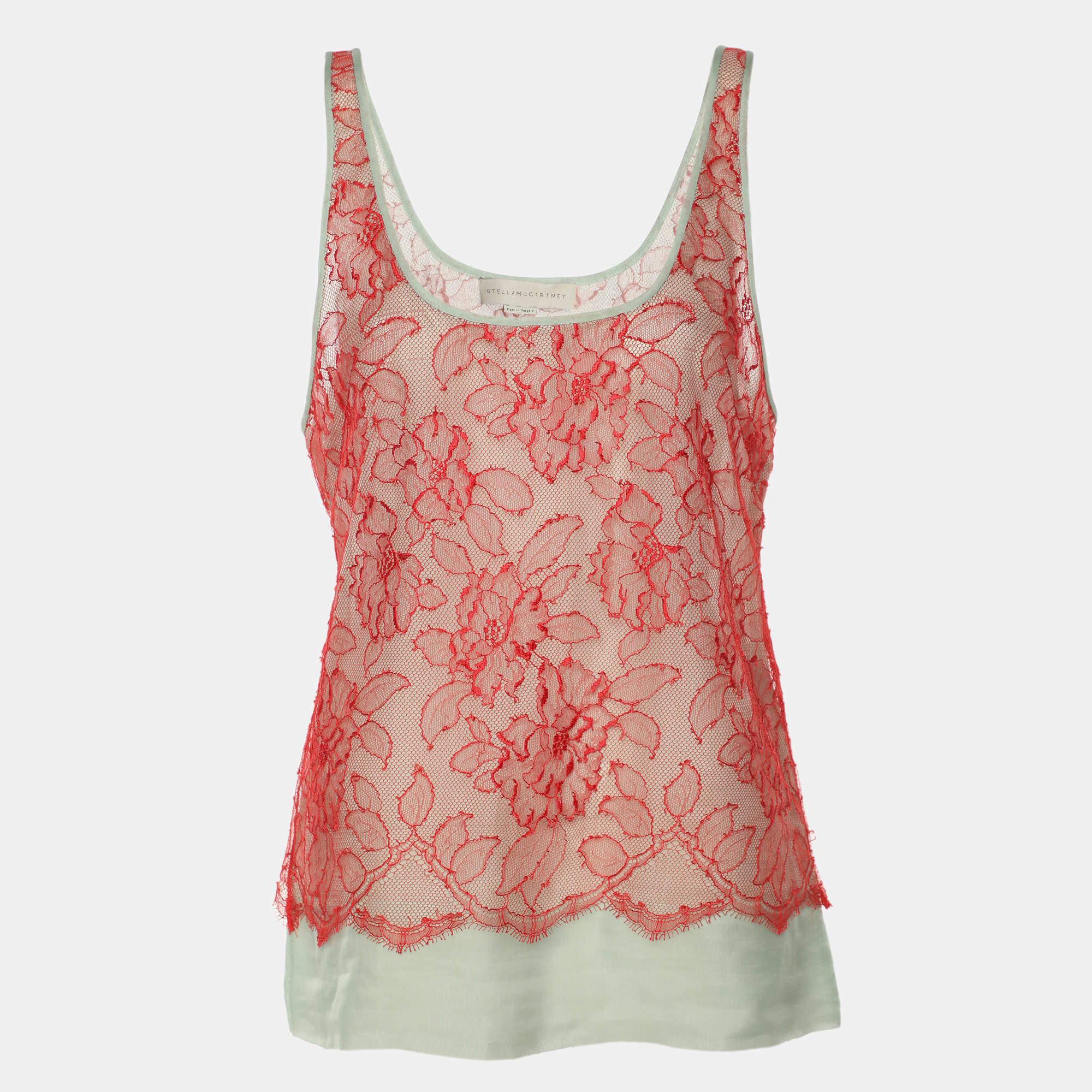 Pre Owned Stella McCartney Red/Mint Lace and Chiffon Sleeveless Tops S