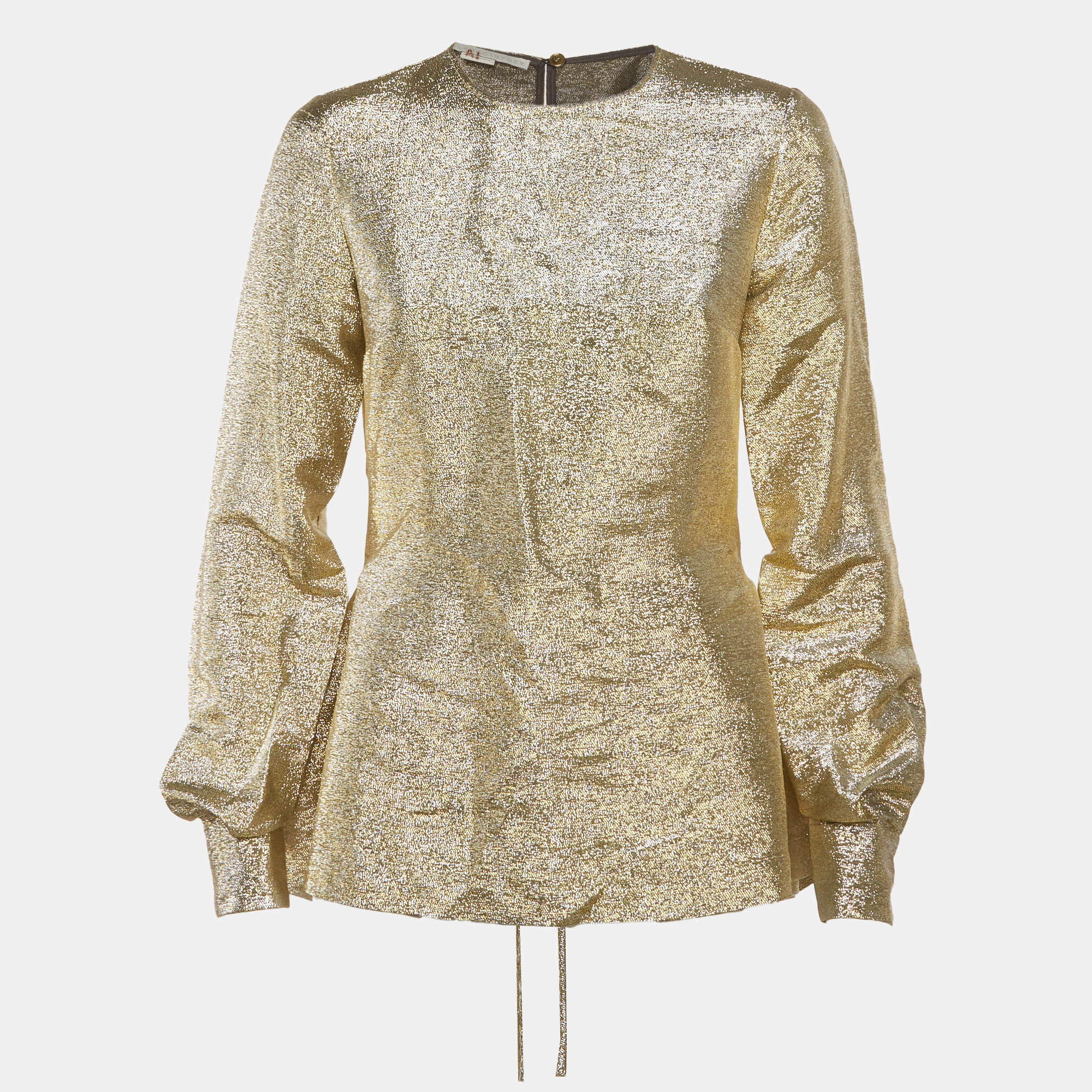 Pre Owned Stella McCartney Gold Lurex Gathered Lame Peplum Blouse S