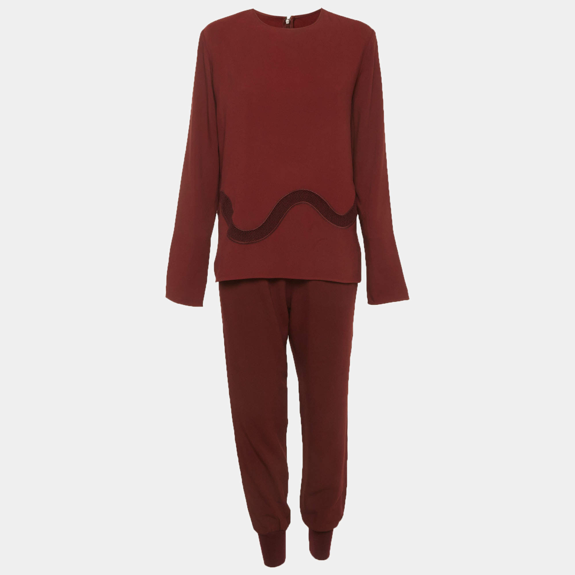 Pre Owned Stella McCartney Burgundy Crepe Embroidered Top & Pants Suits S/M