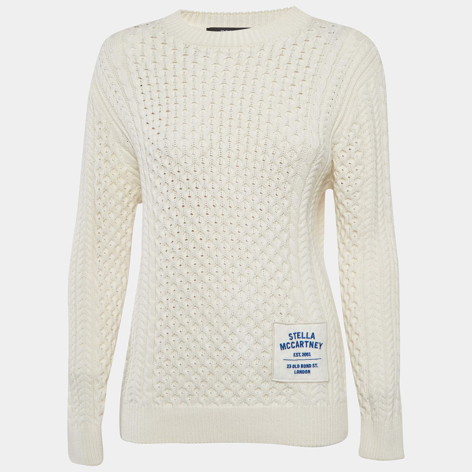 Pre Owned سويتر ستيلا مكارتني حبك ضفائر بلون أبيض كريمي مقاس صغير جداً