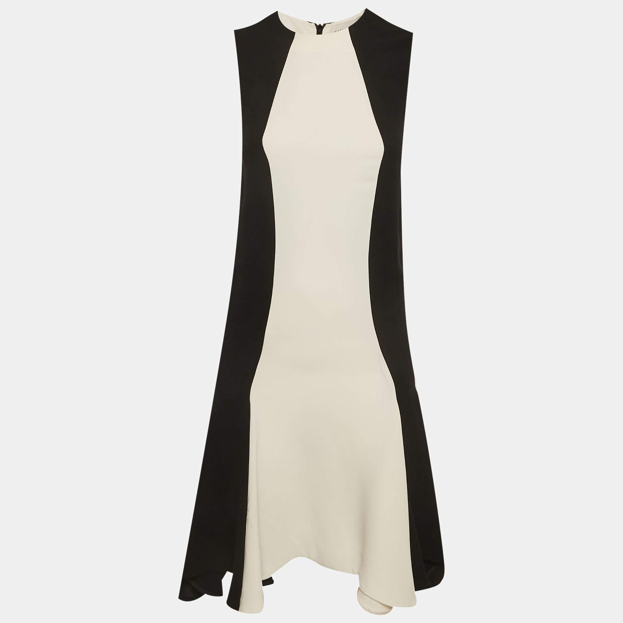 Pre Owned Stella McCartney Black/White Crepe Paneled Midi Dress XS