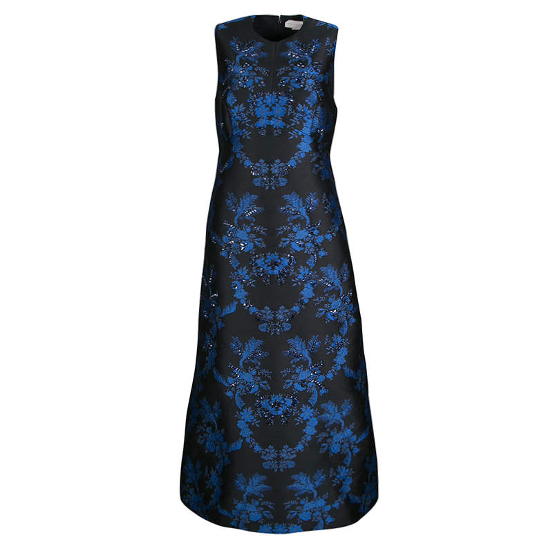Pre Owned Stella McCartney Black and Blue Embellished Floral Jacquard Angelica Gown M