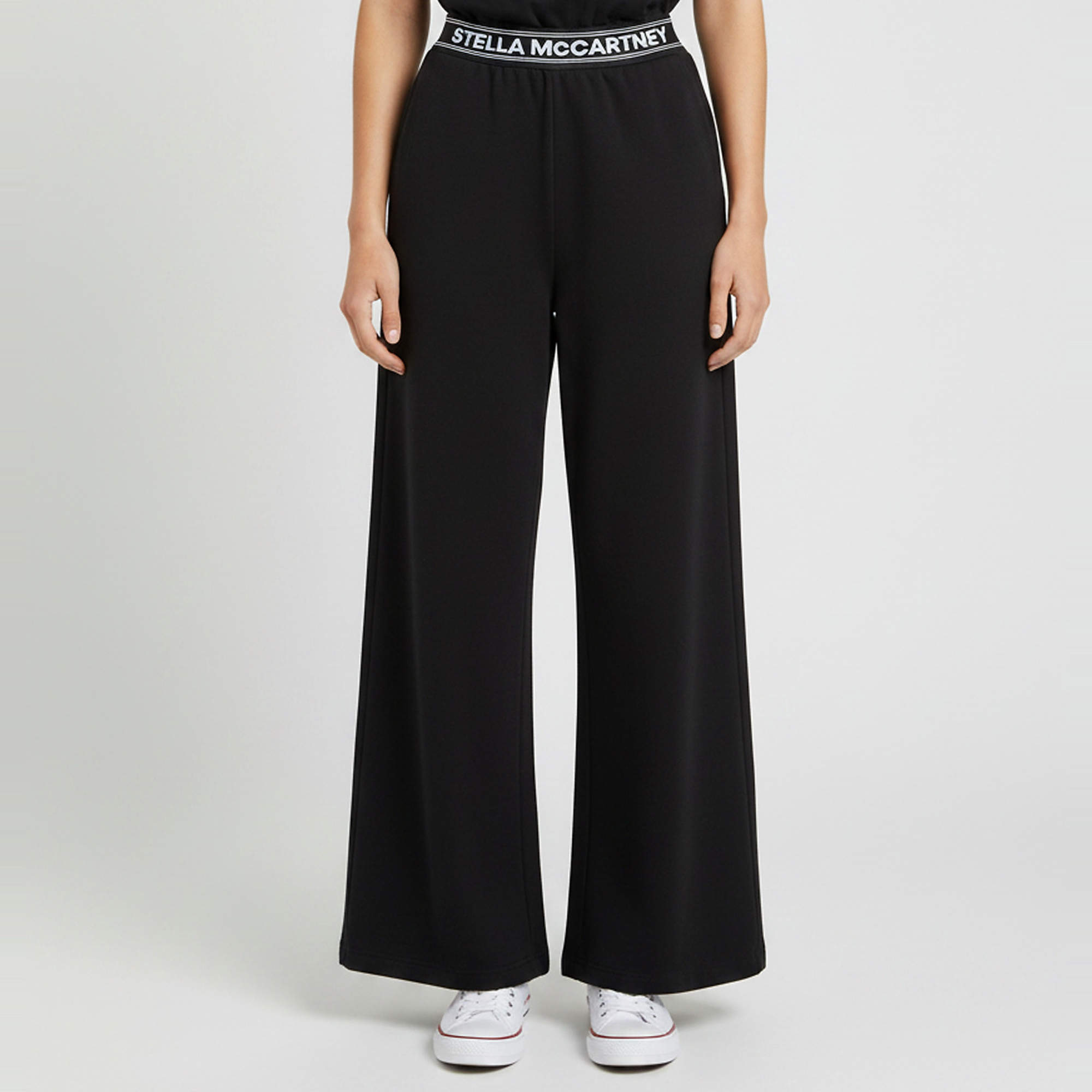 Pre Owned Stella McCartney Black Cotton Logo Band Wide Leg Track Pants L