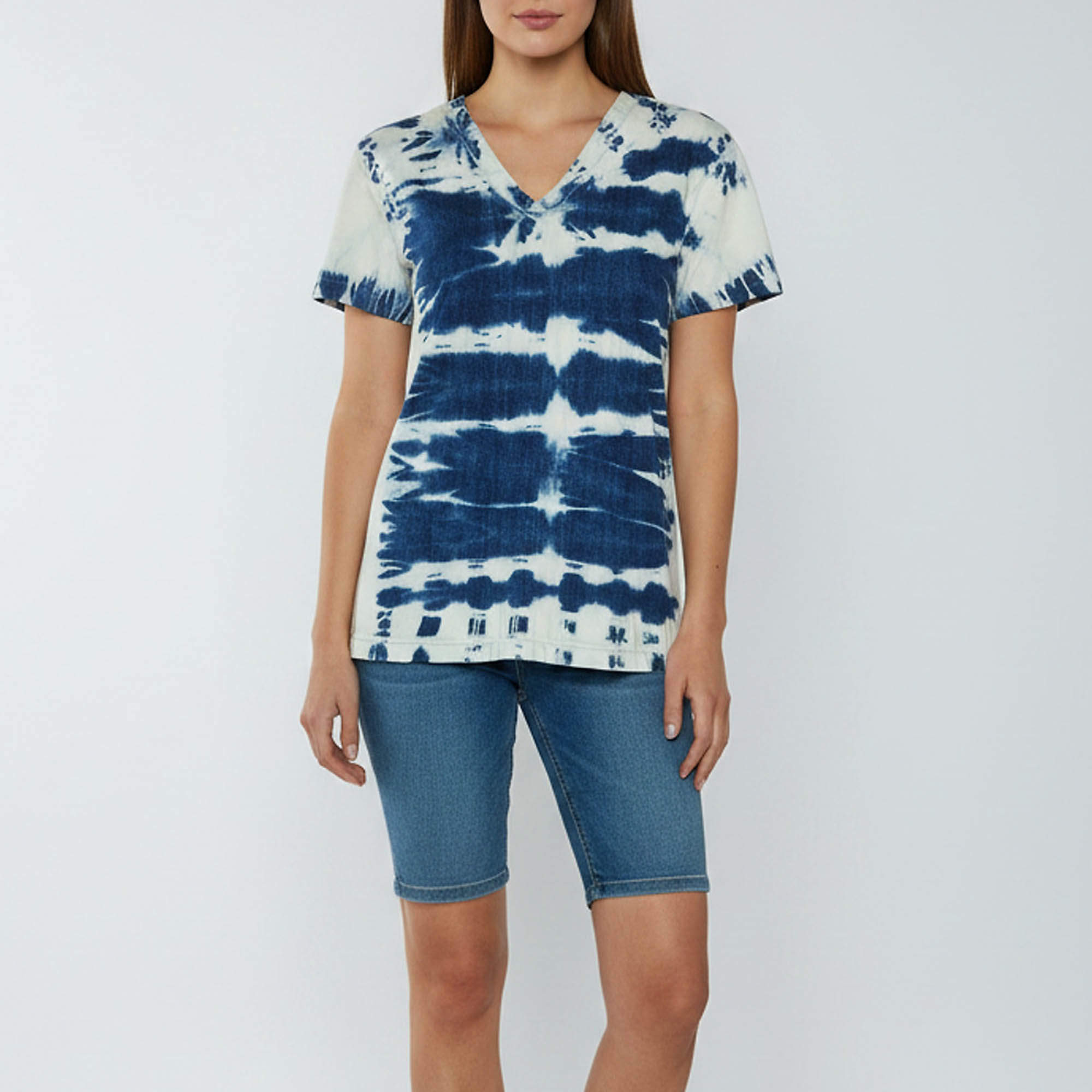 Pre Owned Stella McCartney Blue Tie-Dye Denim V-Neck Top M