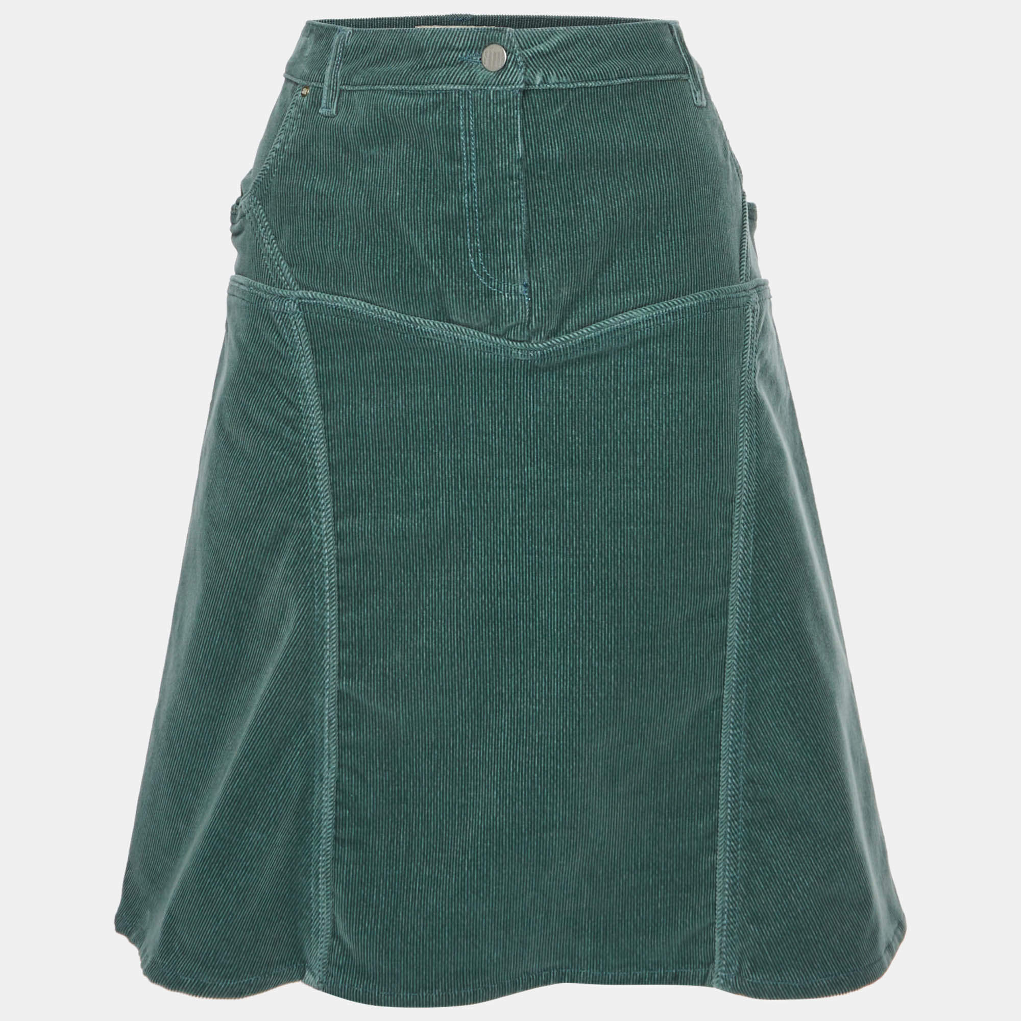 Pre Owned Stella McCartney Green Corduroy A-Line Mini Skirt L