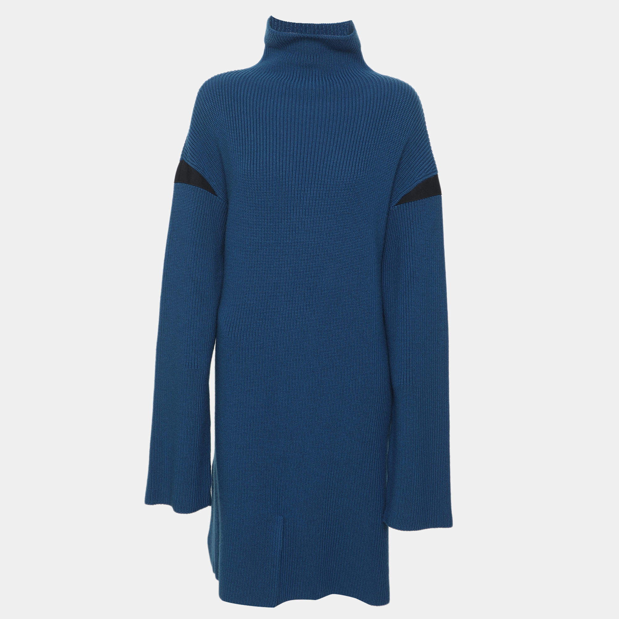 Pre Owned  Stella McCartney Blue Ribbed Knit Mock Neck Tunic Sweater L