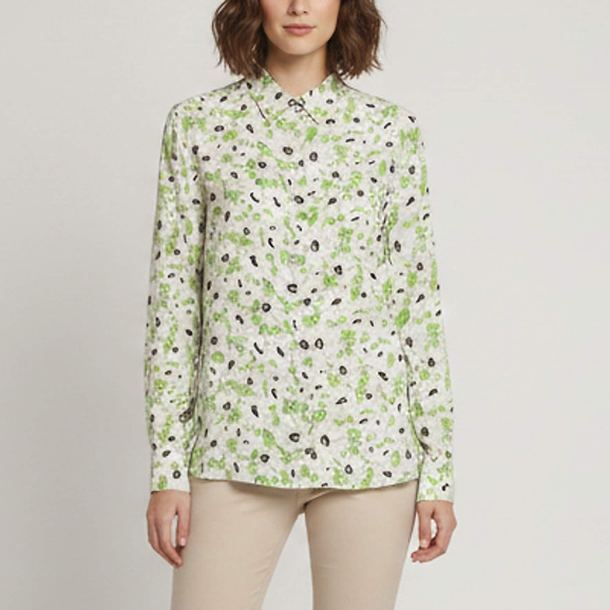 Pre Owned Stella McCartney Grey Floral Print Silk Crepe Shirt L