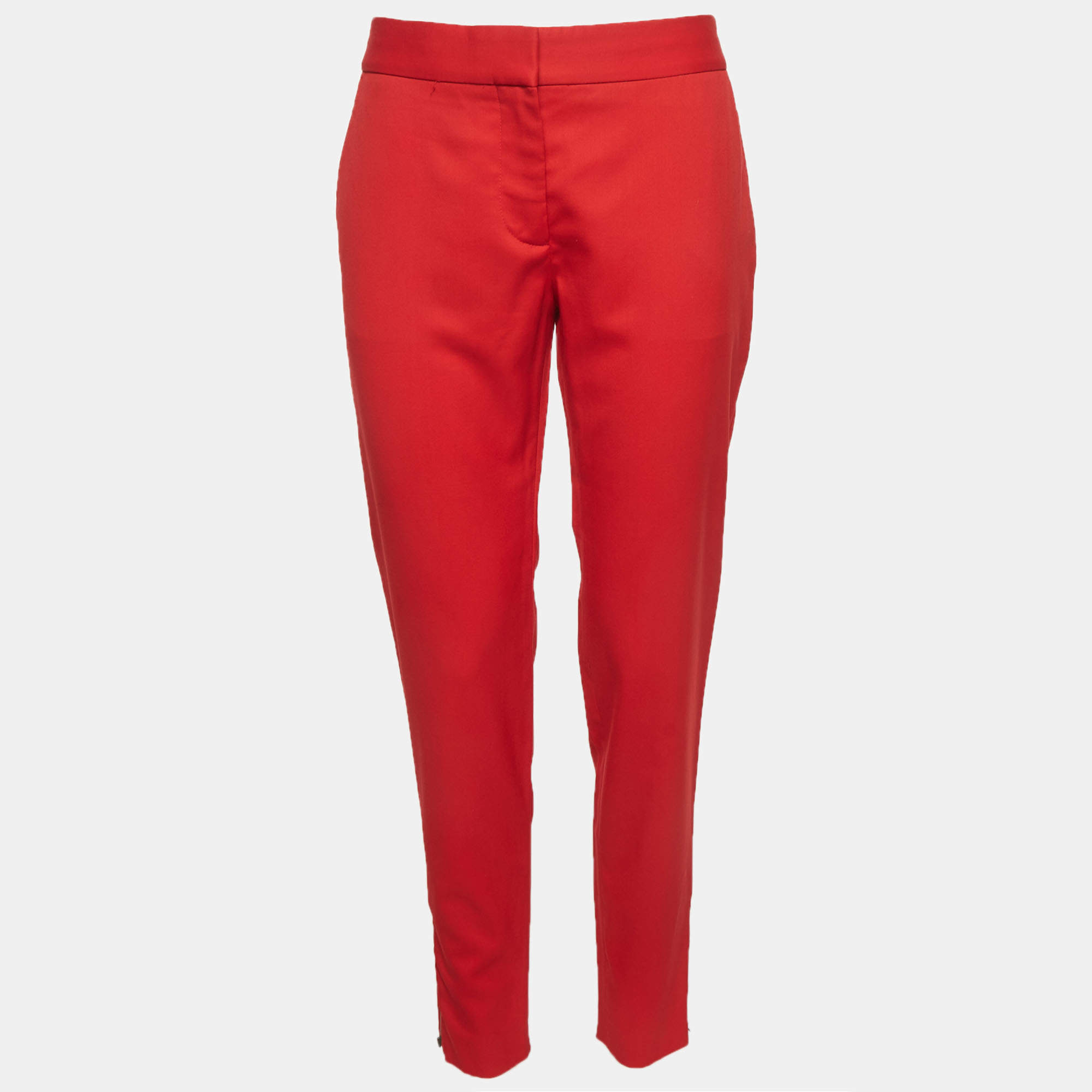 Pre Owned Stella McCartney Red Gabardine Ankle Zip Trousers M