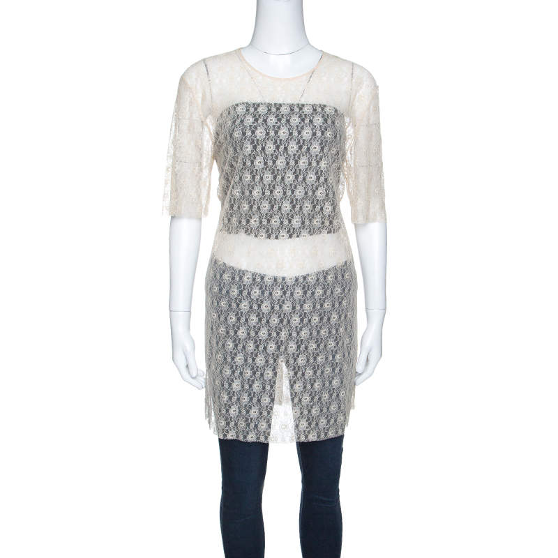 Stella McCartney Beige Jasper Rosebud Sheer Lace Top M