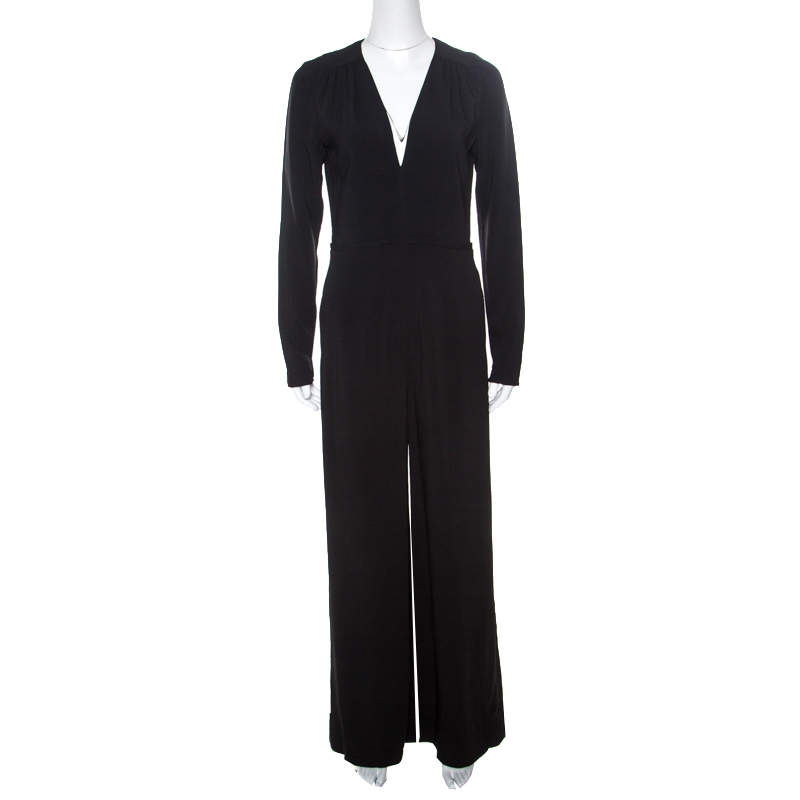 Pre Owned Stella McCartney Black Gathered Shoulder Detail Long Sleeve Jumpsuit S