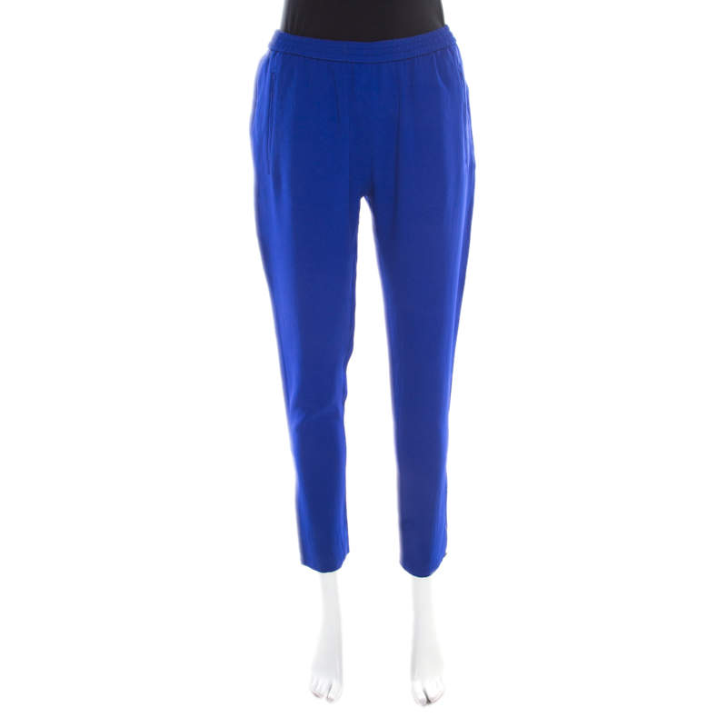 Pre Owned Stella McCartney Cobalt Blue Crepe Elasticized Waist Tamara Pants M