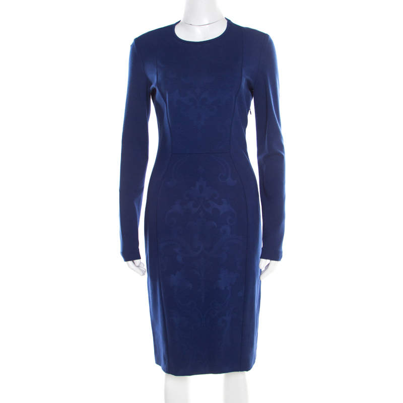 Pre Owned  فستان ستيلا مكارتني بأكمام طويلة وقصة جاكارد مزخرف أزرق زاهي M