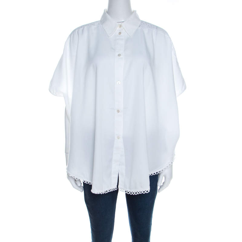 Stella McCartney White Eyelet Embroidered Oversized Box Shirt L