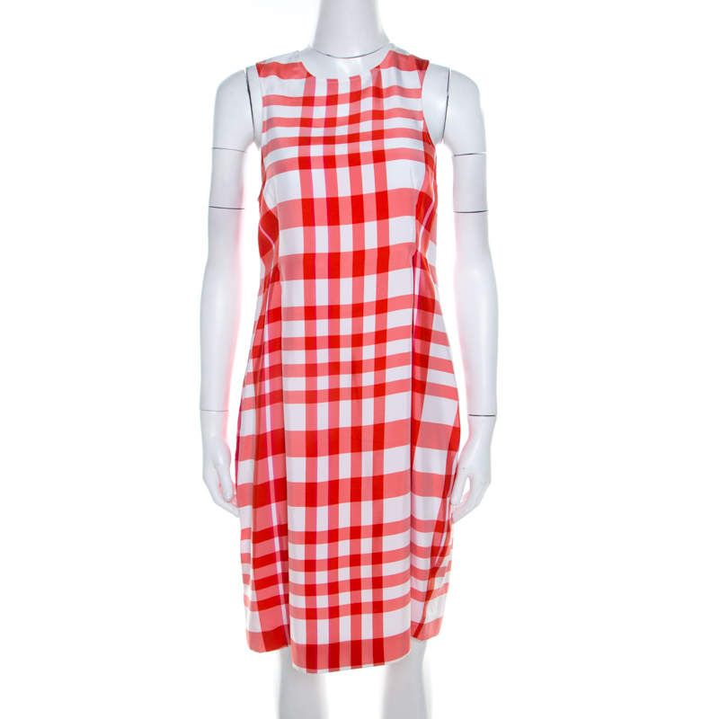 Stella McCartney Chilli Red Checked Sleeveless Benedicte Shift Dress S