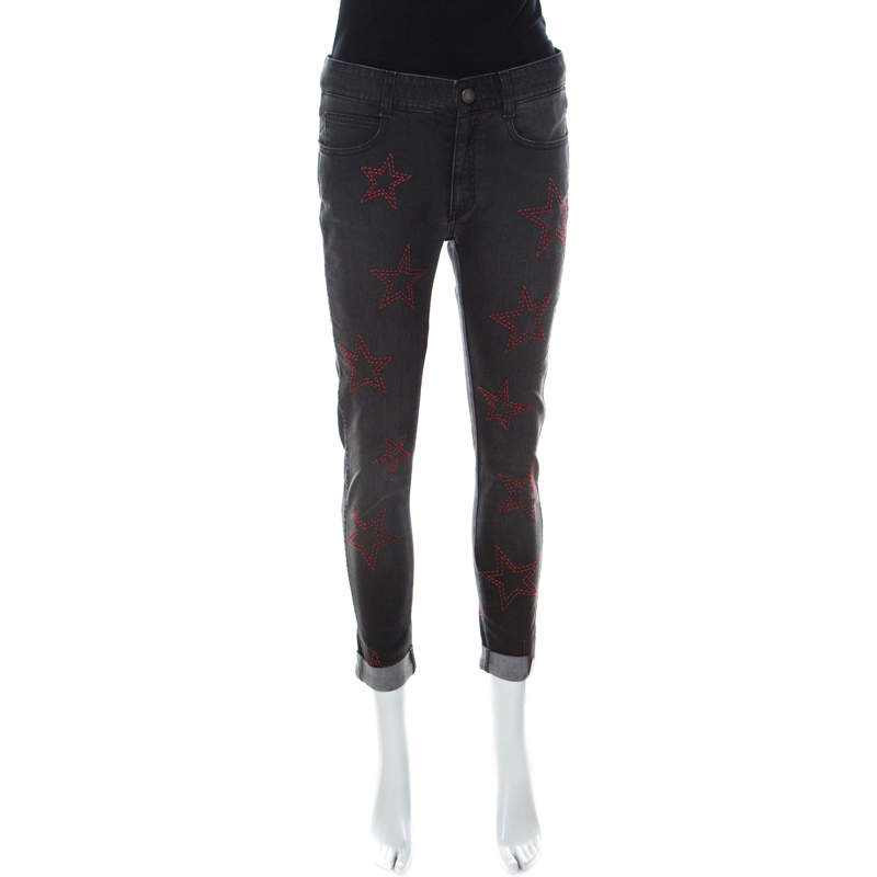 Pre Owned بنطلون جينز ستيلا مكارتني مطرز نجوم قصه مجسمه دنيم رصاصي S