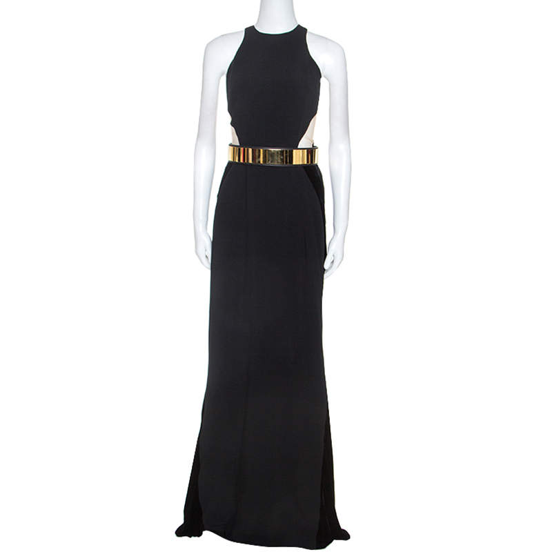 Pre Owned Stella McCartney Black Velvet Belted Saskia Stretch-Cady Gown M