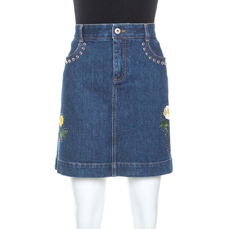 Stella McCartney Blue Denim Embroidered Embellished Short Skirt M