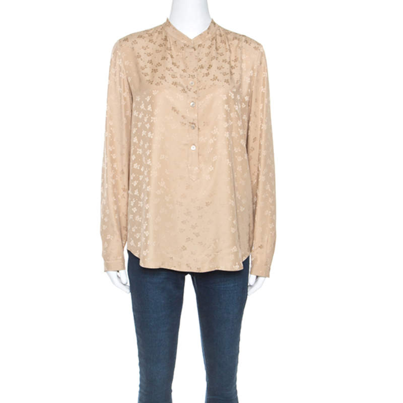 Stella McCartney Beige Jacquard Button Front Mandarin Collar Shirt S