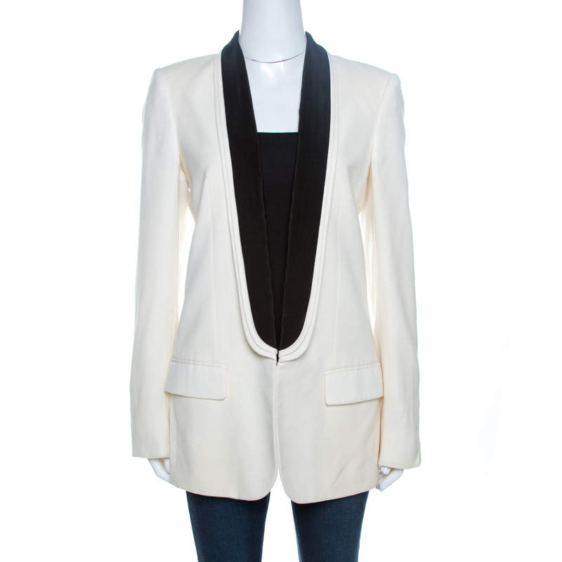 Stella McCartney Ivory Wool Contrast Lapel Detail Tuxedo Jacket M