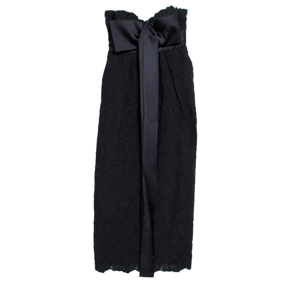 مملوكة مسبقًا Stella McCartney Black Lace Bow Detail Strapless Dress S
