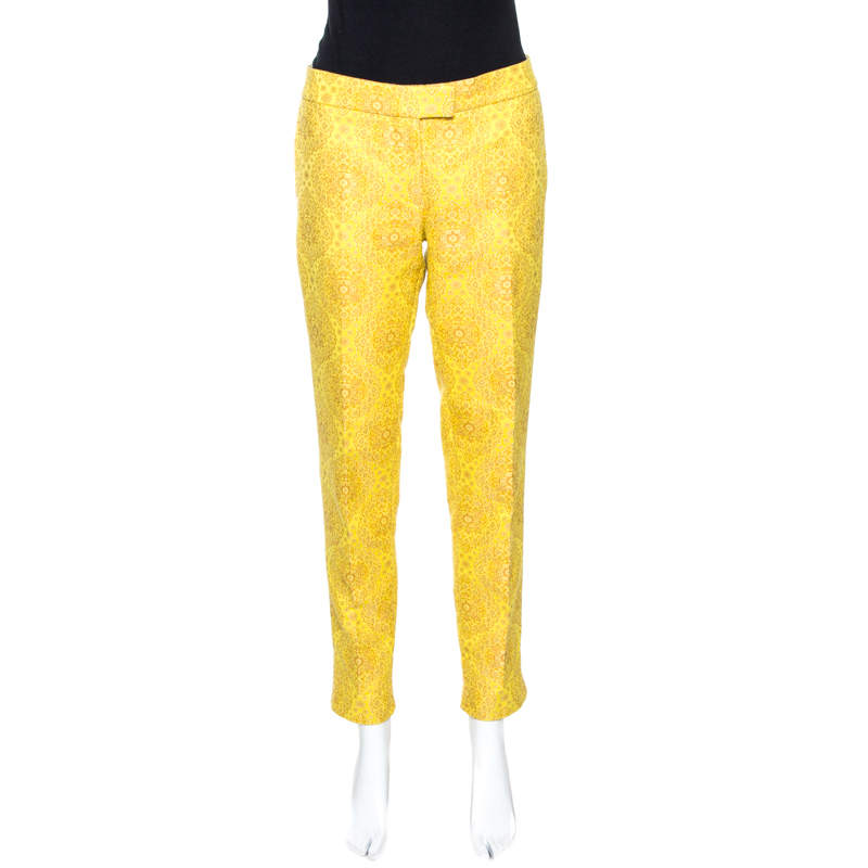 Pre Owned Stella McCartney Yellow Cotton Jacquard Tapered Pants M