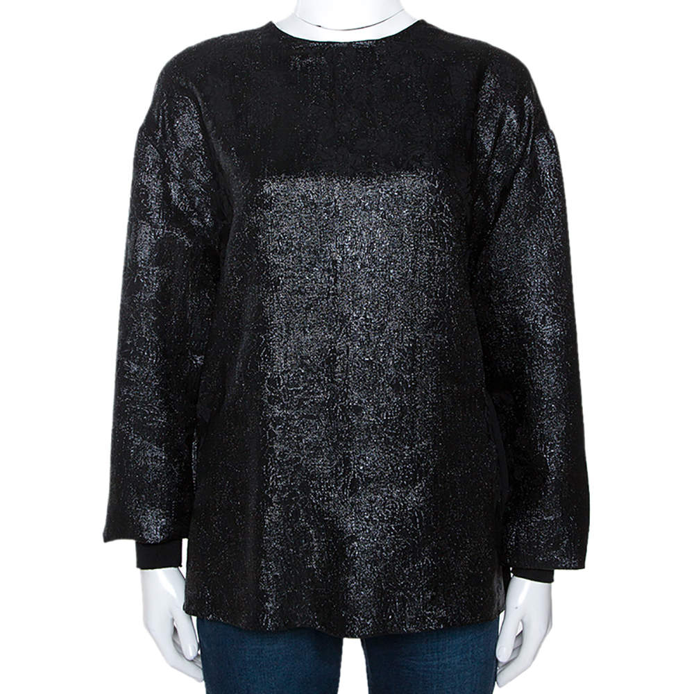 Pre Owned Stella McCartney Black Lurex Floral Silk Jacquard Donna Top S