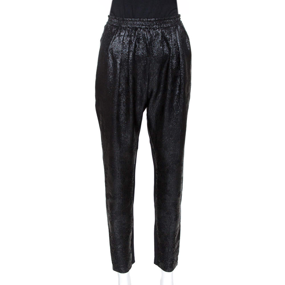 Pre Owned Stella McCartney Black Lurex Floral Silk Jacquard Christine Pants S