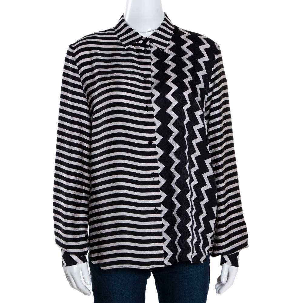 Pre Owned Stella McCartney Monochrome Silk Multiprint Long Sleeve Shirt M