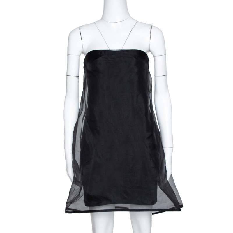 مملوكة مسبقًا Stella McCartney Black Silk Organza Overlay Strapless Dress M