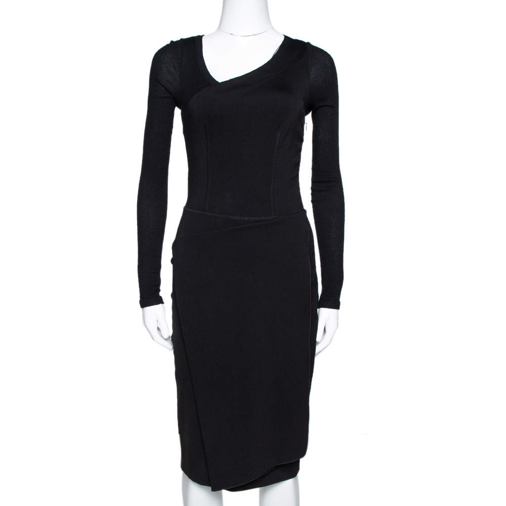 Pre Owned Stella McCartney Black Knit Pleat Front Sheath Dress S