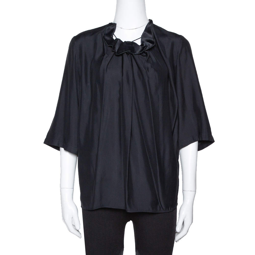 Pre Owned Stella McCartney Black Sateen Gathered Neck Faye Top XS