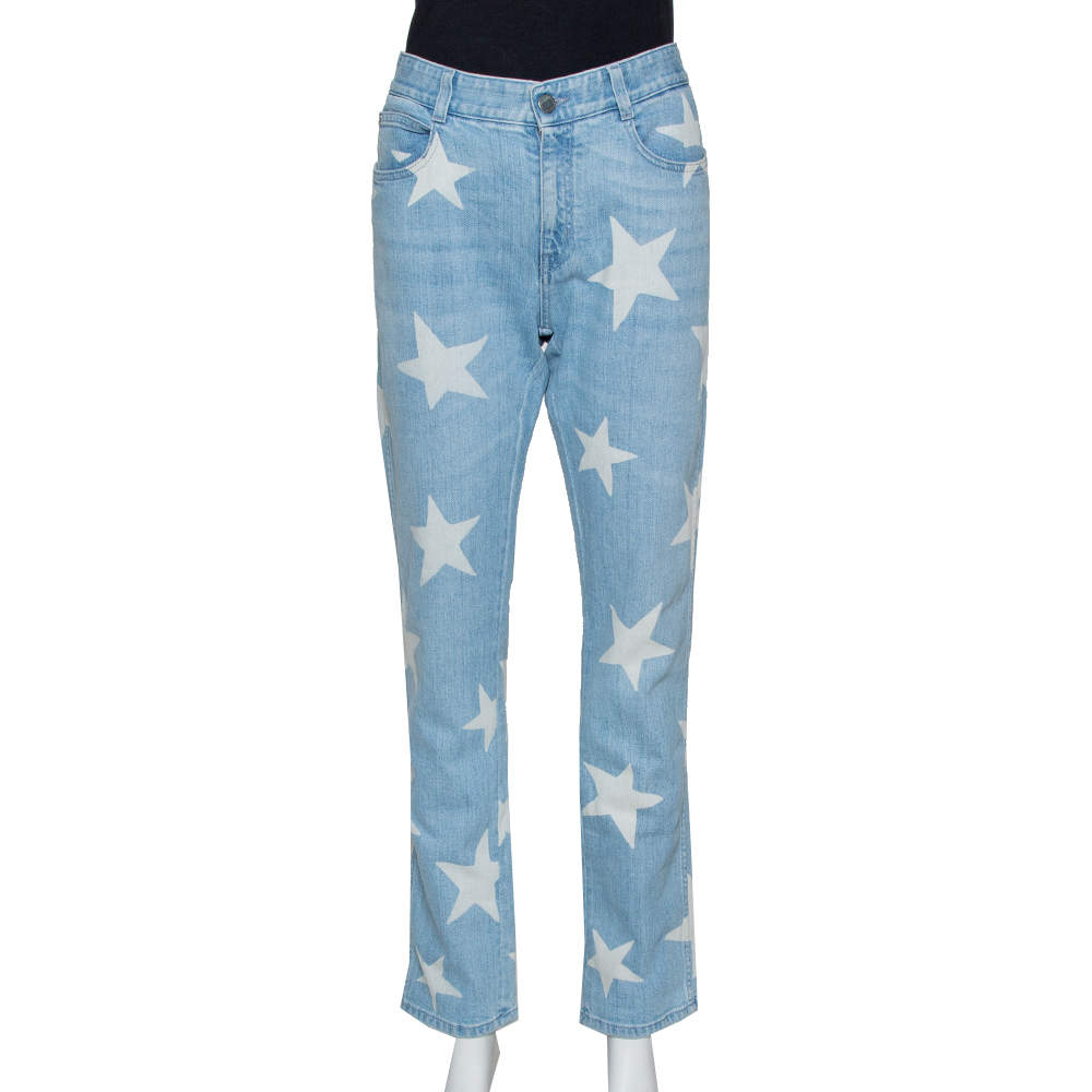 Stella McCartney Blue & Cream Star Print Denim Boyfriend Jeans M