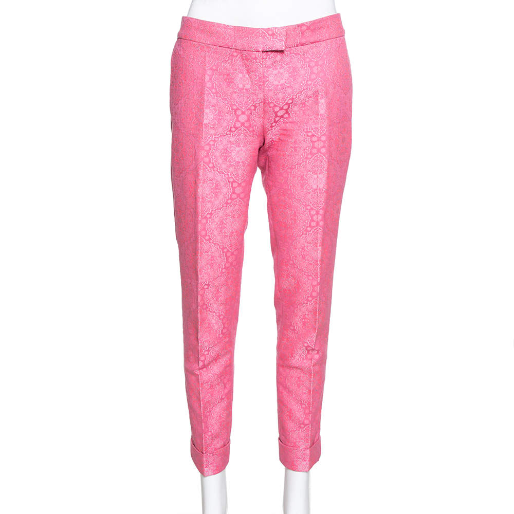 Stella McCartney Neon Pink Cotton Jacquard Tapered Pants S
