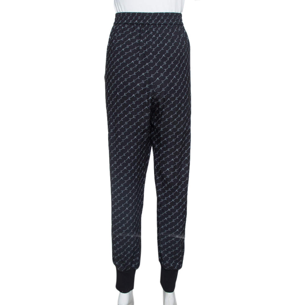 مملوكة مسبقًا Stella McCartney Black Logo Print Silk Blend Jogger Pants L