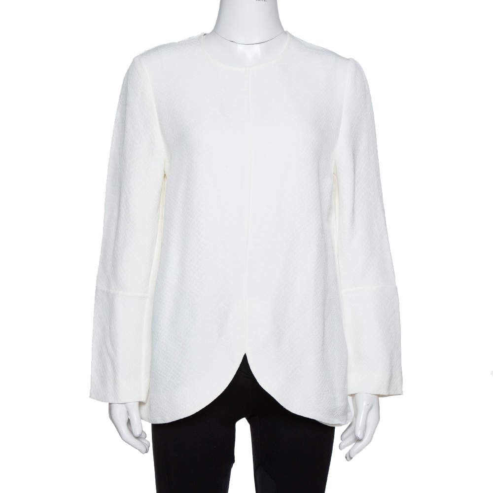 مملوكة مسبقًا Stella McCartney Ivory Textured Jacquard Long Sleeve Blouse M