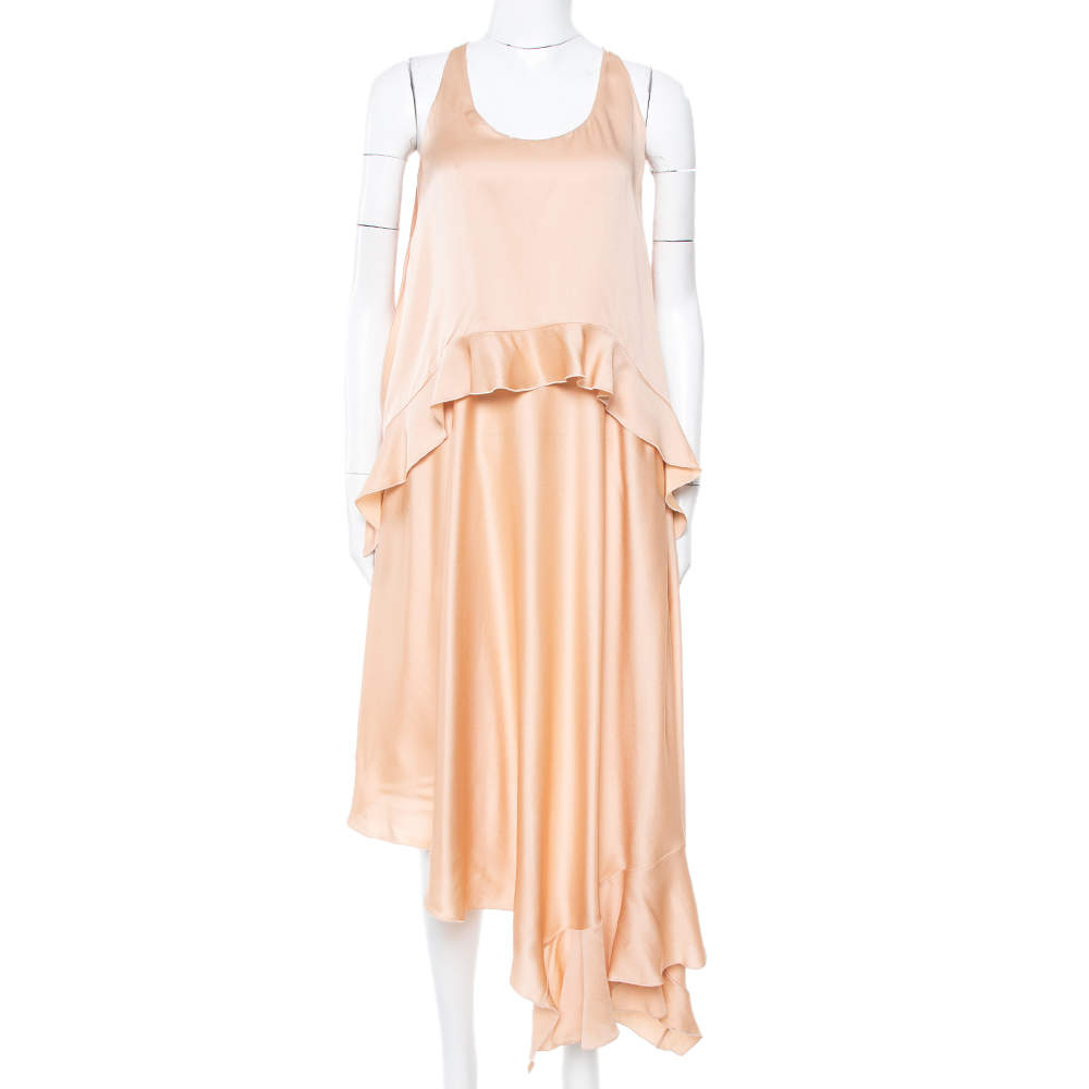 مملوكة مسبقًا فستان ستيلا مكارتني "ينا" طبقات غير متماثل حرير وردي شامبانيا مقاس صغير (سمول)