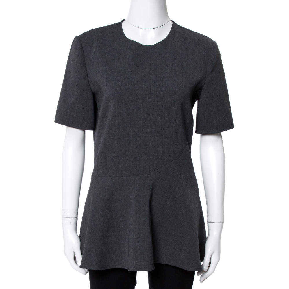 Pre Owned Stella McCartney Grey Stretch Wool Mirella Peplum Top S