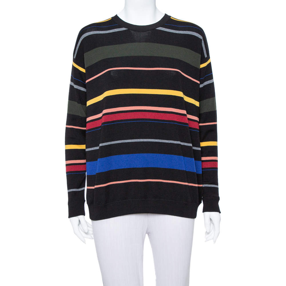 Pre Owned Stella McCartney Black Striped Wool Oversized Sweater S
