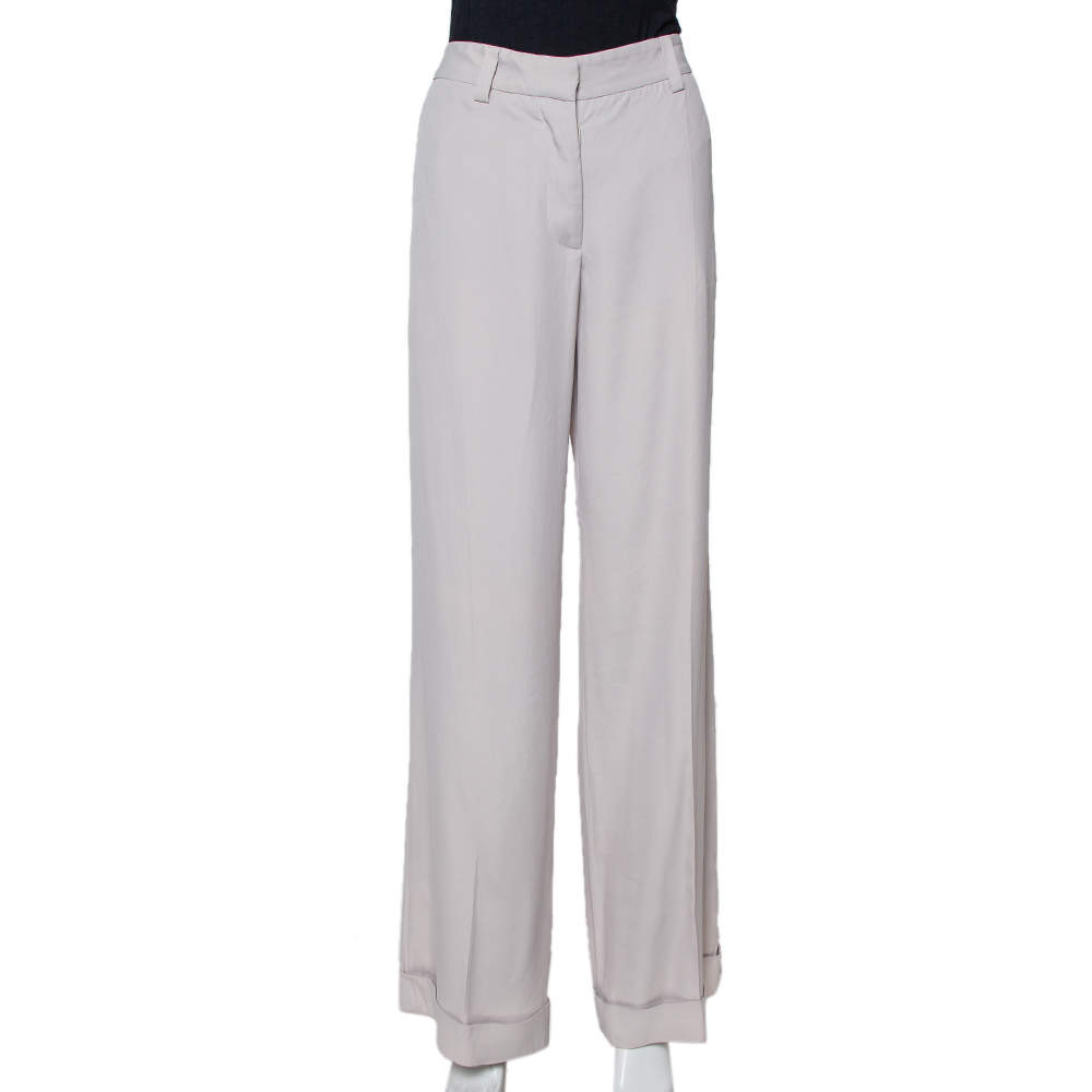 Stella McCartney Ecru Silk Blend Wide Leg Trousers M