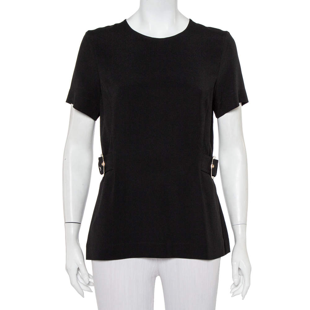 Pre Owned توب ستيلا مكارتني مزين إبزيم جانبي كريب أسود مقاس كبير (لارج)