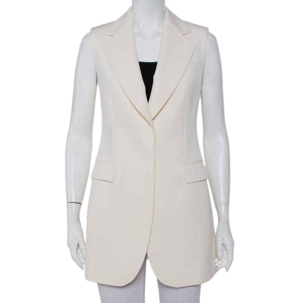 Pre Owned Stella McCartney Cream Wool Sleeveless Button Front Blazer Coat M