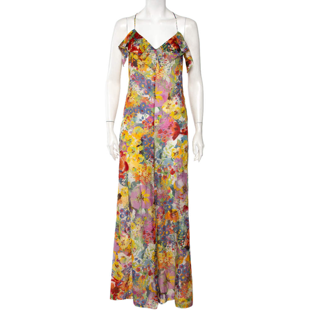 Pre Owned Stella McCartney Multicolor Floral Printed Cotton Ruffled Wide Leg Jumpsuit M