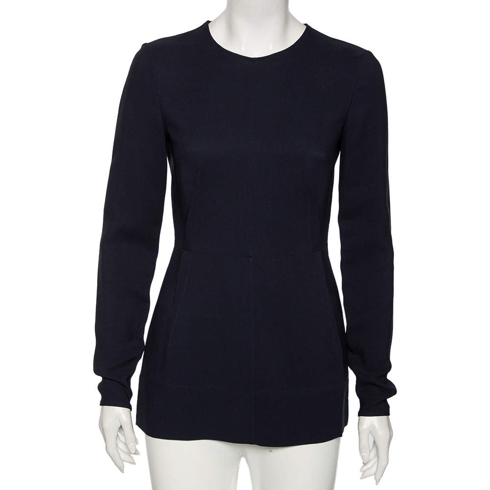 Stella McCartney Navy Blue Cady Long Sleeve Peplum Blouse S